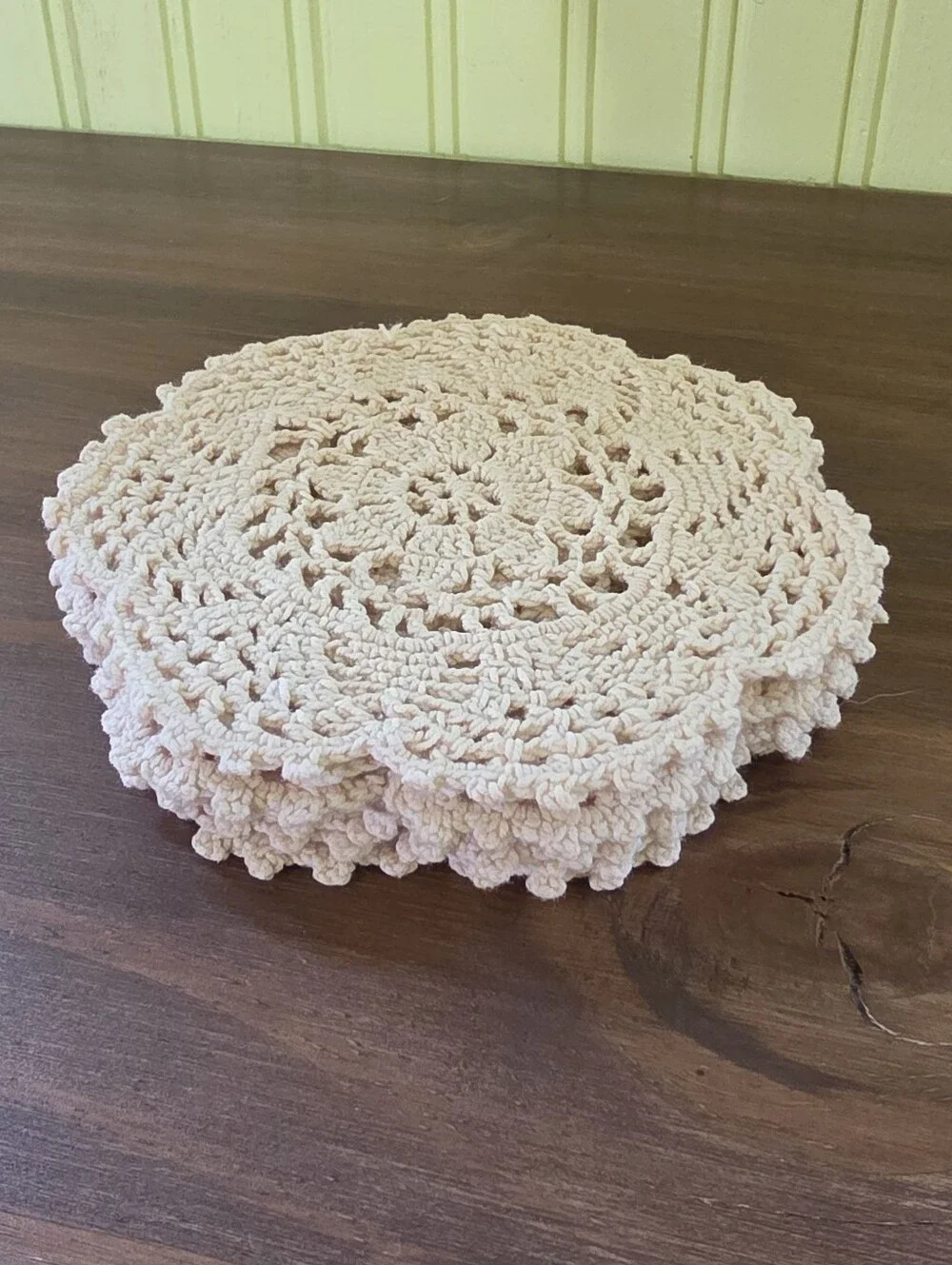 Vintage Crocheted Coasters Doily Ivory Hand Knitted Cottage Core Set Of 9